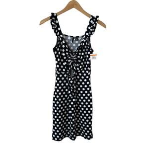 VERO MODA New Polka Dot Front Cut Out Mini Dress Black White Medium Retro Pin Up